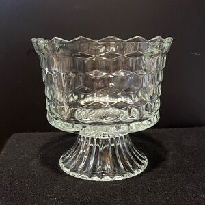 Vintage Homco Pressed Glass Pedestal Compote - Clear Glass
